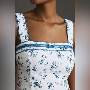 Reformation Eloise Linen Top (Blue White Floral) Sz. 4 (Orlaya)